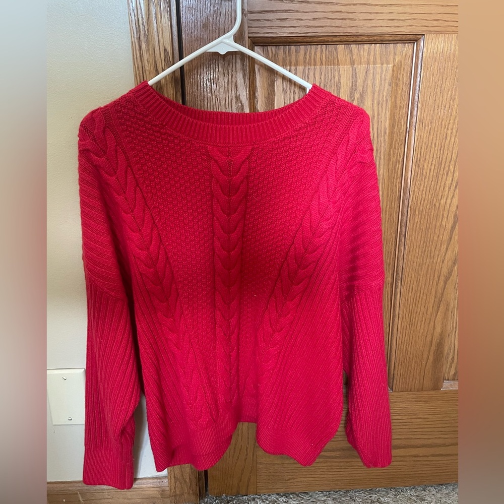 Red Cable Knit Women's Sweater